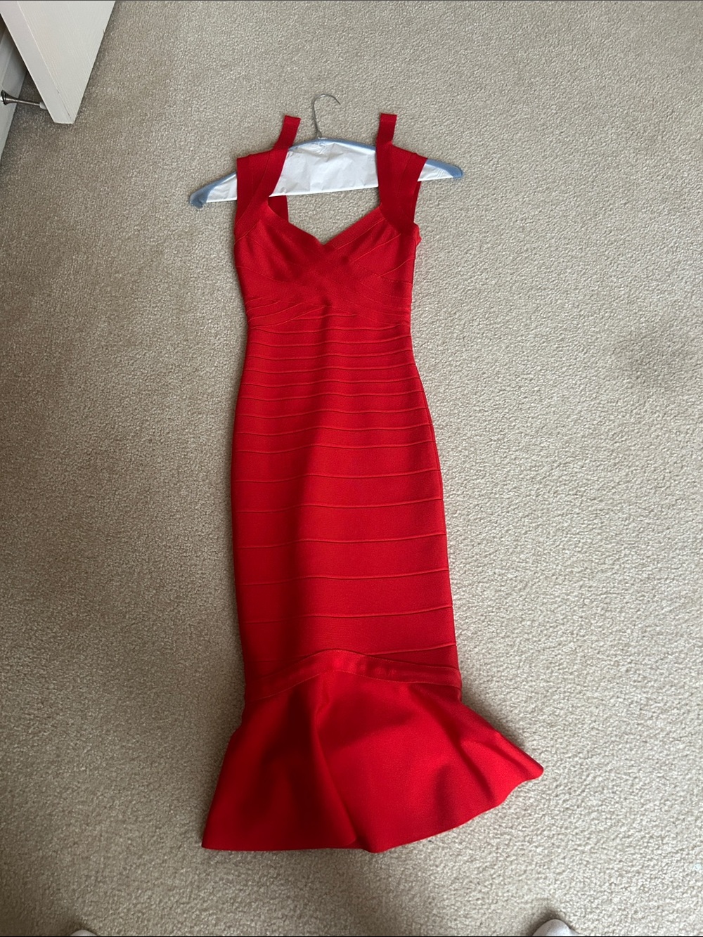 Herve Leger Red Bandage Mermaid Maxi Dress